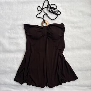 y2k fitted brown basic hauler top with cute ring detail